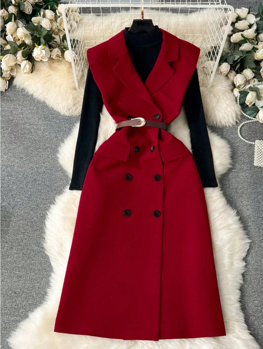 Casual Solid Color Double-Breasted Sleeveless Blazer
