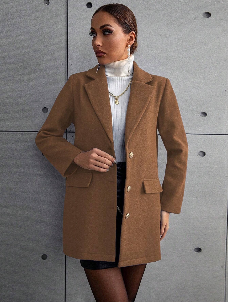 Single Breasted Lapel Collar Flap Detail Overcoat