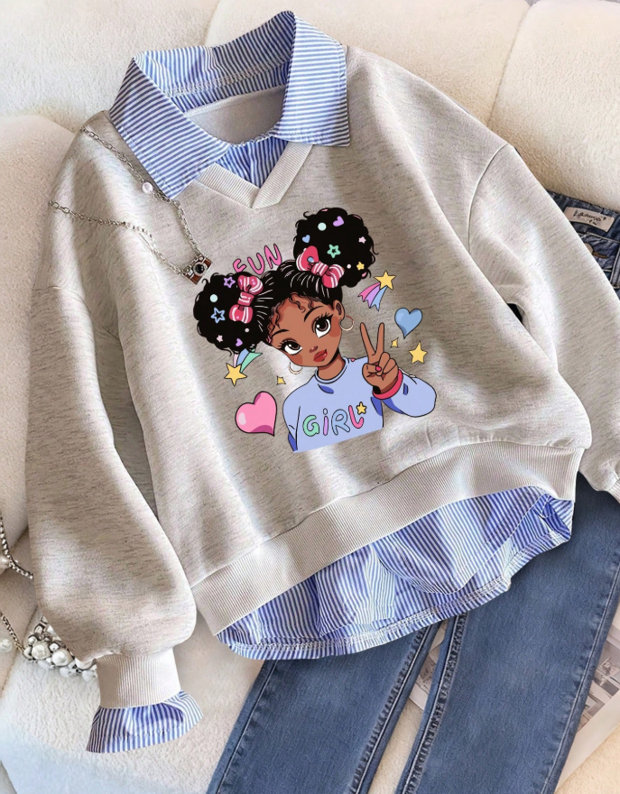 Tween Girl Letter Graphic Print Warm 2 In 1 Sweatshirt