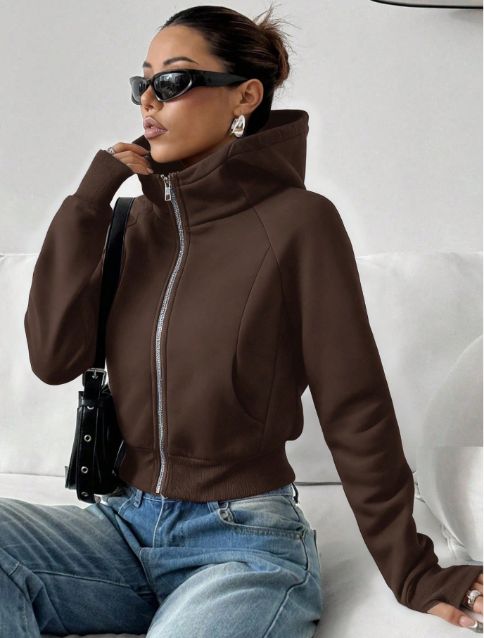 Women's Black Casual Everyday Zip-Up Hoodie