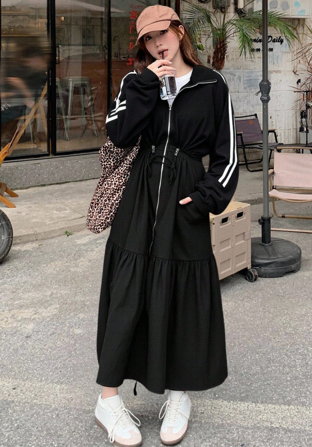 1pc Front Zip Long Dress