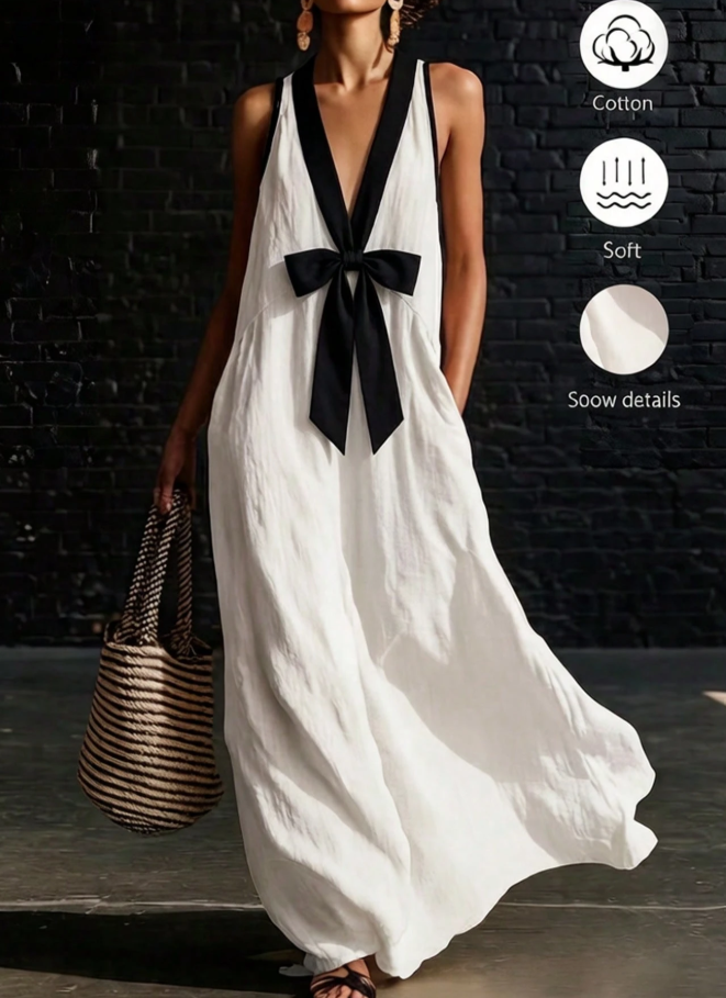 Contrast V-Neck Dress