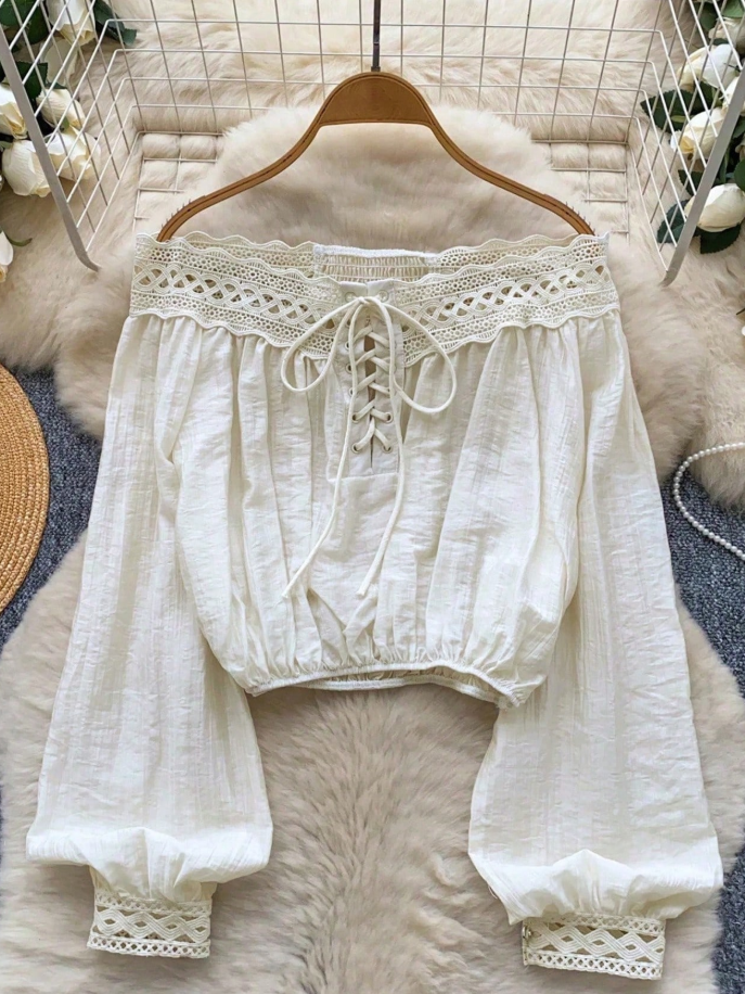 Off-Shoulder Lace Crop Top