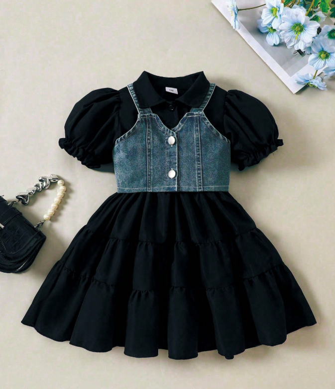 Girls' Denim Layered Dress