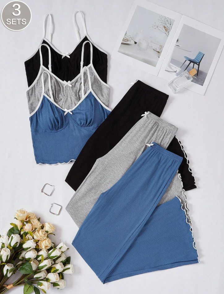 3-Piece Ruffle Bow Pajama Set