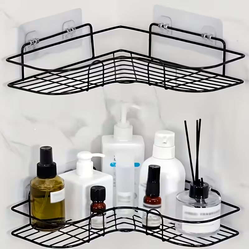 1pc of Large Black/White Metal Wire Mesh Design, Wall-Mounted Bathroom Storage Rack 