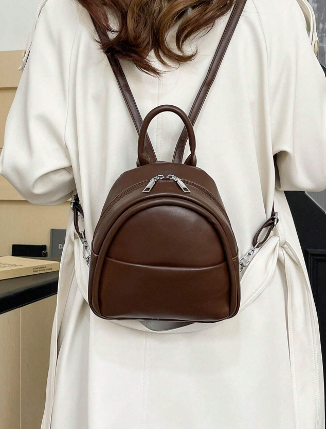 Fashionable Cute Lightweight PU Shoulder Bag, Casual Women's Outdoor Mini Bag, Retro Brown Mini Backpack
