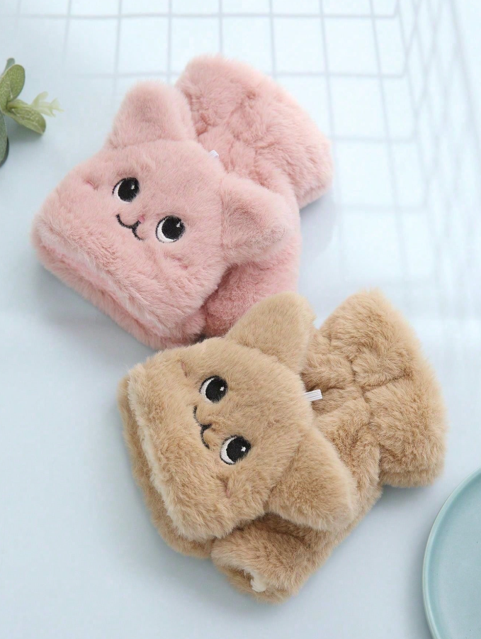 1 Pair Cartoon Cute Casual Street Party Polyester Embroidered Fingerless Rabbit Hair Gloves