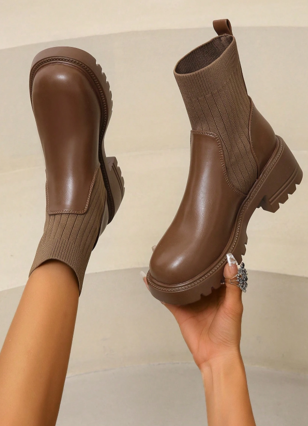 Women's Fashion Stitching Elastic & Comfortable British Style Slim Fit Boots,