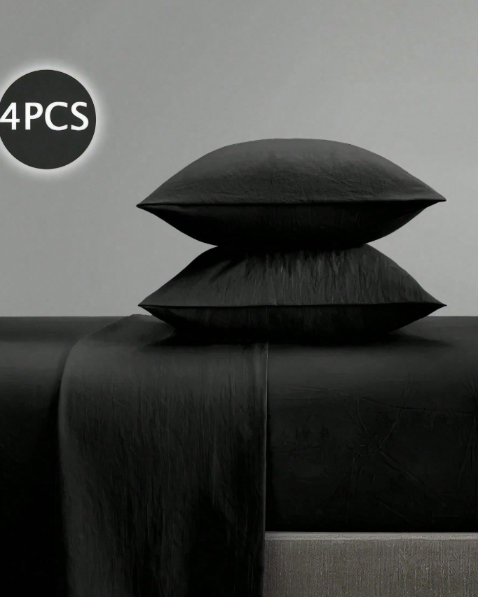 4-Piece Pure Black Bedding Set