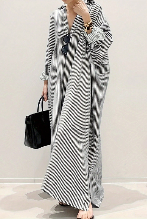 Striped Long Sleeve Shirt Dress 