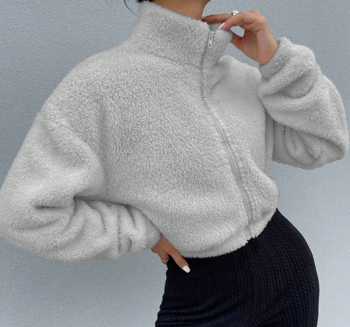 Drop Shoulder Zip Up Jacket Fall Winter Cloth For Women