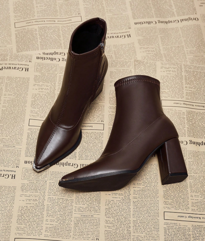 Autumn/Winter Pointed Toe Chunky Heel High-End Stylish Ankle Boots For Women