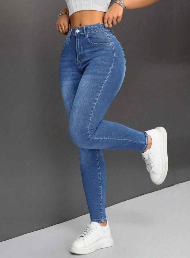 Casual Slim Fit Skinny Jeans, Water Washed