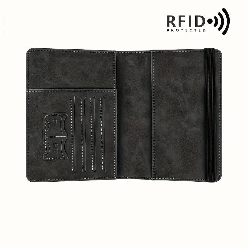 1pc Vintage RFID-Protected Passport Wallet Black