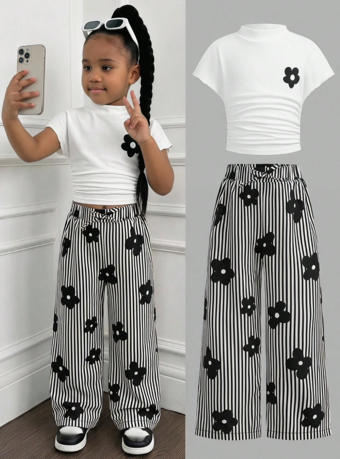 Girls' T-Shirt & Knit Pants Set