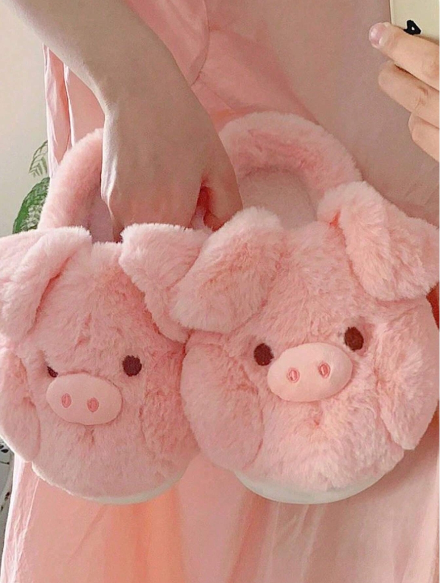 Cute Pink Pig Design Funny 3D Animal Shape Slippers, Non-Slip Warm Thick Sole Indoor Slippers