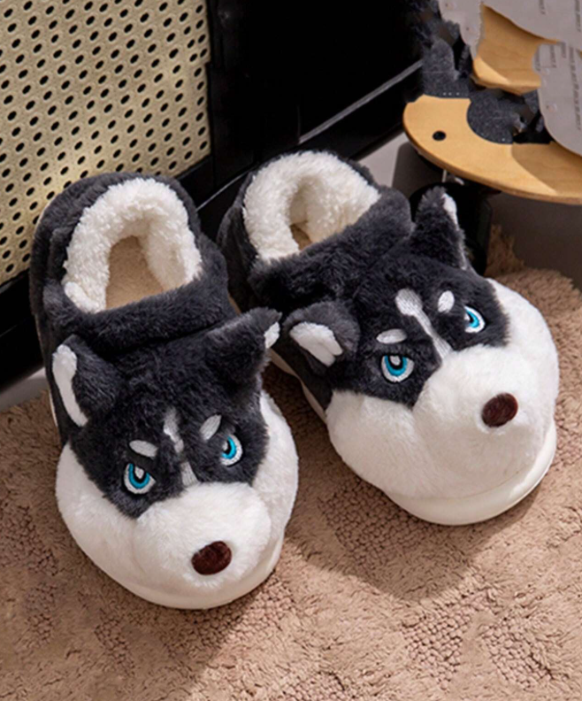 Winter Cartoon Dog Plush House Slippers For Women