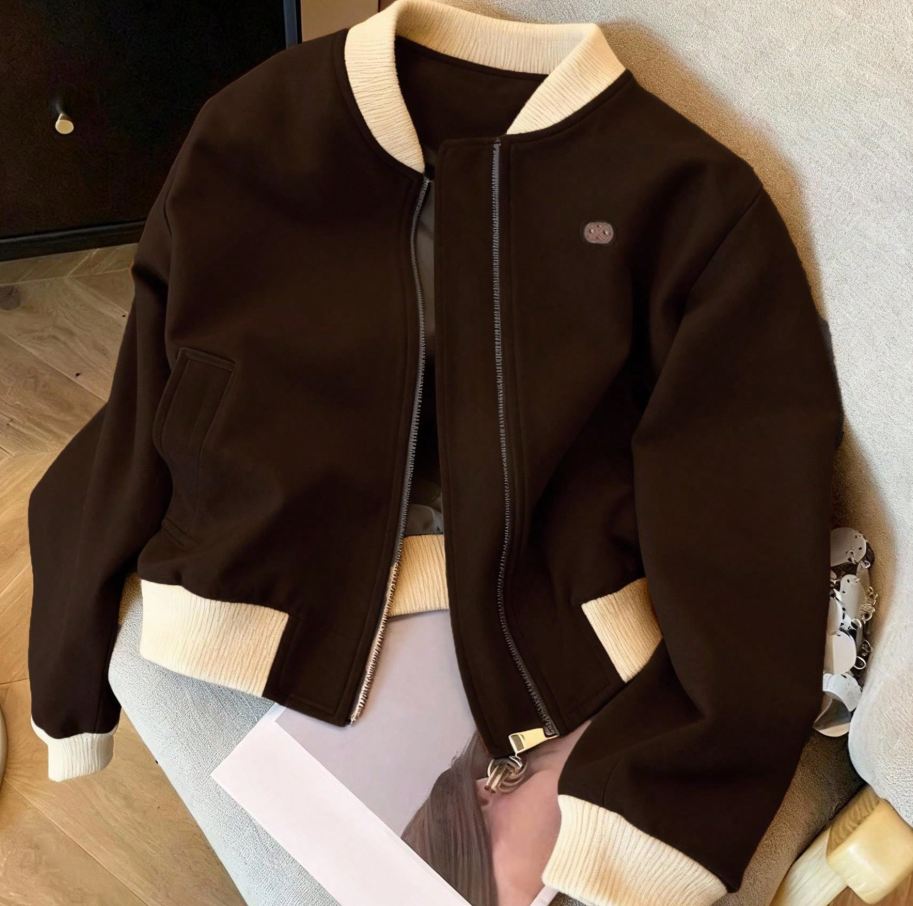 Women's Casual Daily Patchwork  Ribbed Baseball Jacket