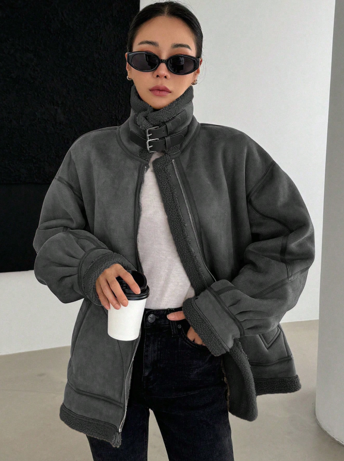 Women's Faux Suede Thickened Regular Jacket