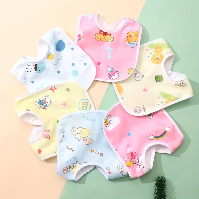 Random 8 or 10 Pink and Blue Crystal Velvet U-shaped Bibs Baby Feeding Apron with Pocket
