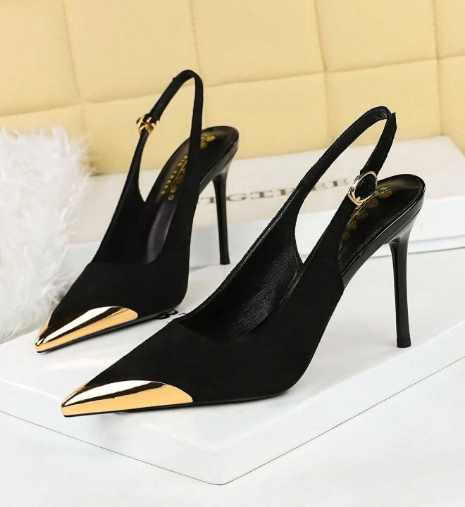 European & American Style Metal Pointed Toe High Heel Pumps