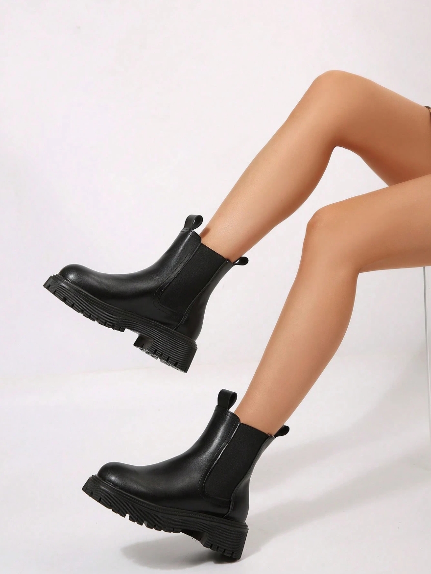 Women's Black Chunky Heel Fashionable & Comfortable Ankle Chelsea Boots