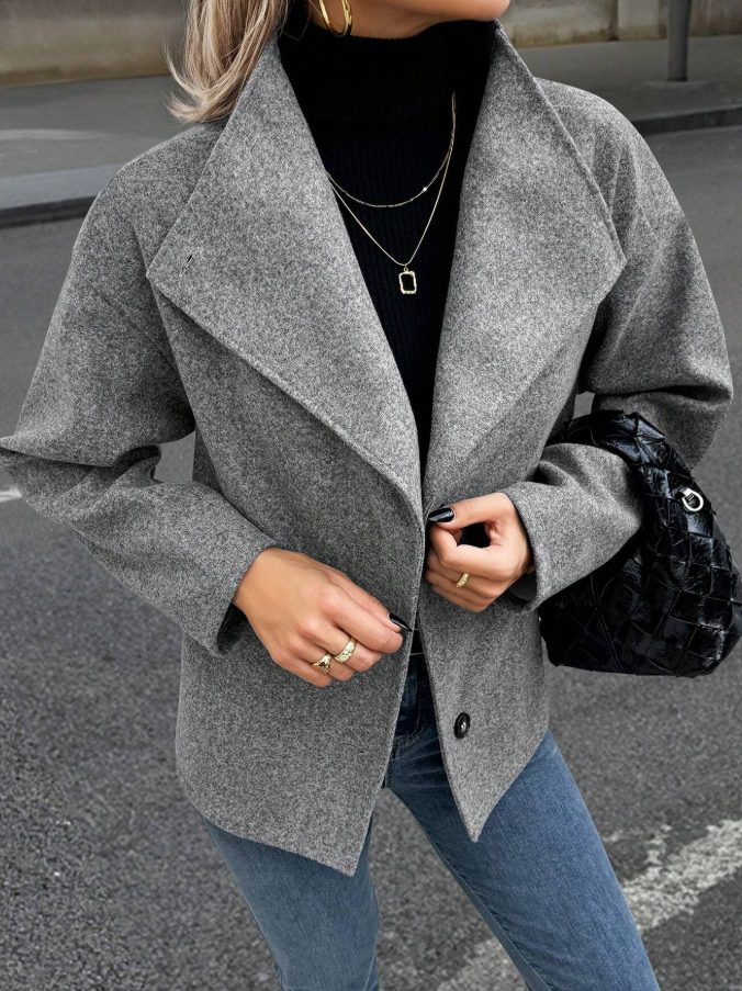 Women's Stand Collar Solid Color Drop Shoulder Long Sleeve Loose Casual Jacket