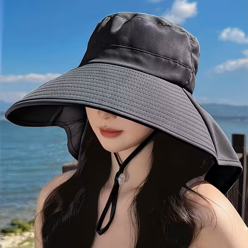 Women'S Stylish Black Bucket Hat with Ponytail Holer